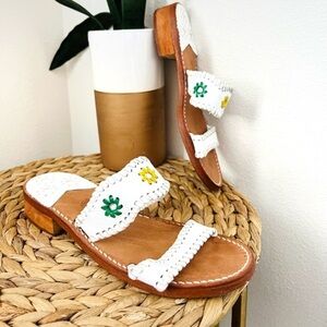 Palm Beach Sandals Stephen Bonanno double strap embroidered leather white blue